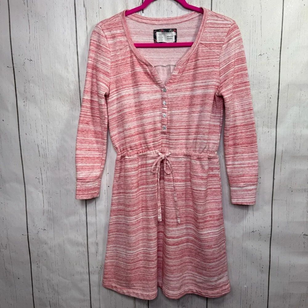 Saturday Sunday Anthropologie Pink Space Dye Knit Dress Drawstring Waist Size S